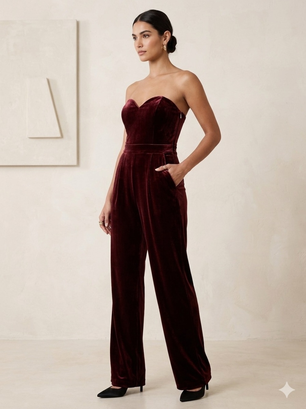 Express Velvet Strapless Sweetheart Neckline Jump Wine Maroon Size 8 New Med
